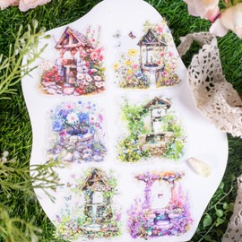 Tiamech 60Pcs The Well of Wishes Series PET Scrapbook Stickers, Flowers Bloom Story S...