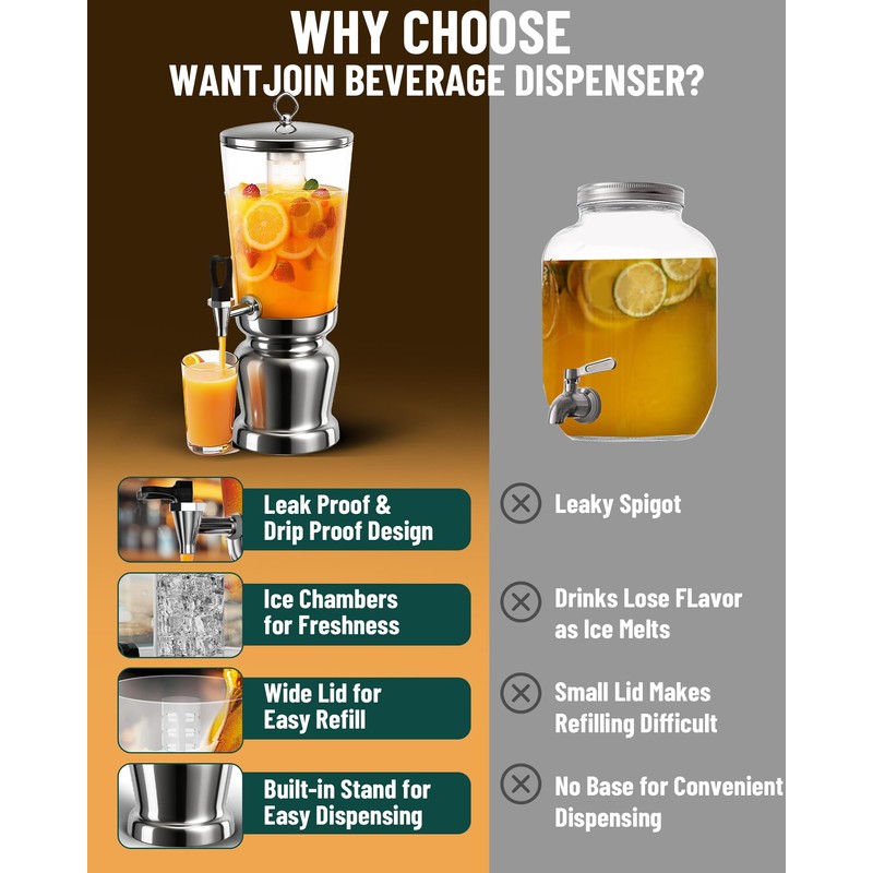 WantJoin Beverage Dispenser With Stand -2 Gallon Beverage Dispenser Drink