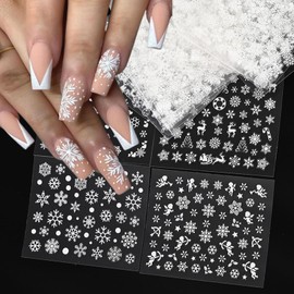 IDDFEVE 30 Sheets Snowflake Nail Stickers, Christmas 3D Self-Adhesive Nail Art Decals - White Snowman Santa Elk Design for DIY Manicure Winter Xmas DIY Nail Decorations B