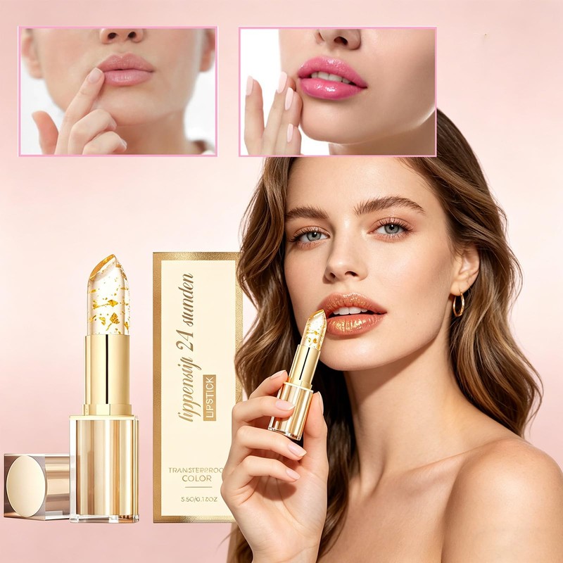 Color Changing Lipstick, Gold Crystal pH Lipstick Color Changing, Long