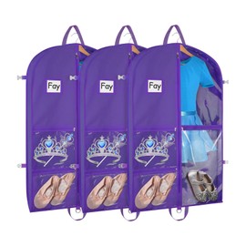 Zilink Clear Dance Costume Garment Bag for Dancers 40" Garment Bag for Dance Competitions with 5 Zipper Accessory Pockets, Purple(Set of 3)