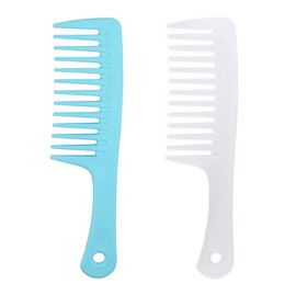 1st Choice Large Tooth Detangle Comb Shampoo Wide Teeth Comb Hair Salon Shampoo Comb Unbreakable 9 1/2" (White & Blue) -2 pieces