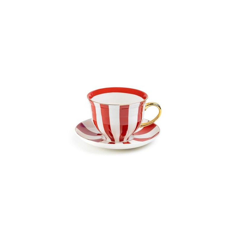 Grace Teaware Red Carousel Stripes Fine Porcelain 10oz Tea Coffee