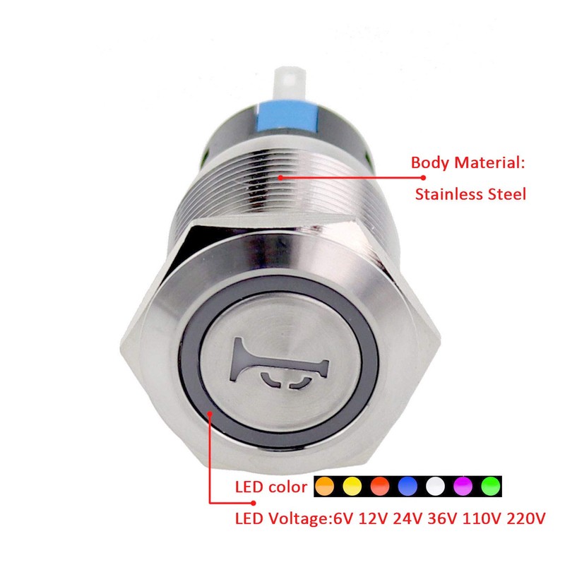 ZOYSEAY Horn Push Button Switch with Blue LED Backlit Symbol,