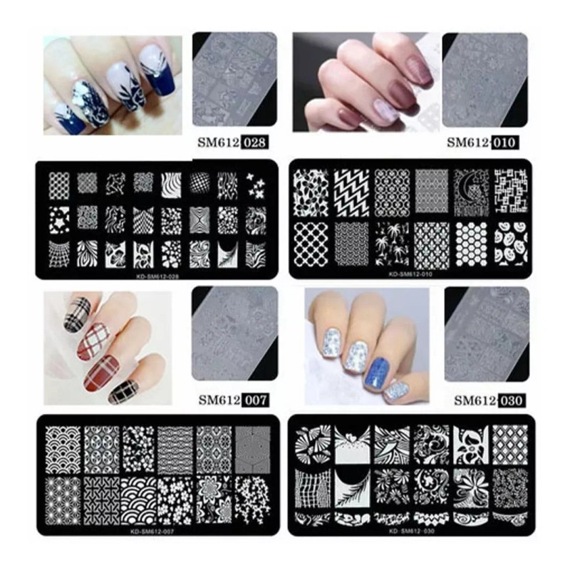 Dolores Set 12 Placa Sello Uñas Plantillas,estampador,raspador,bolsa