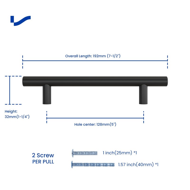 LONTAN 4 Pack Black Cupboard Handles - 128mm Stainless Steel