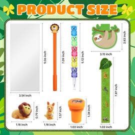 Pecopcock 84 Pcs Jungle Safari Party Favors - Wild Animal Themed Stationery Set Supplies for Classroom Gifts, Pencils Notepads Bookmarks Rulers Erasers Stampers Birthday Treat Bags Rewards Prizes
