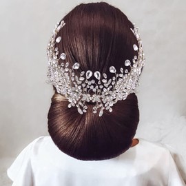 HP379 Wedding Clip Rhinestone Bridal Comb Barrette, Handmade Silver Clip Headpieces Hair Comb for Women (Silver One on the Left)