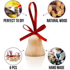 Wooden Christmas Ornaments to Paint Set of 6 pcs - DIY Blank Christmas Bells for Crafts Hanging Christmas Tree Decorations - Unfinished Wood Crafts