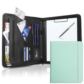 Vebon® New York A4 Large Writing Case, Vegan Leather, Zip + Clipboard, Conference Folder + Laptop Bag, Extra Storage Space, Turquoise