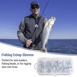 300pcs Aluminum Crimp Sleeves Connector Kit 5 Sizes Double Barrel Crimp Sleeves for Fishing Line