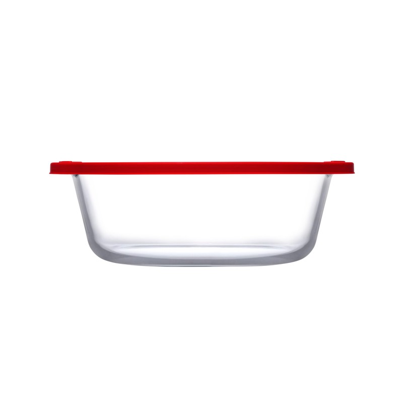 Pasabahce Borcam Plastic Red Lid Round Transparent Casserole Dish 1.45