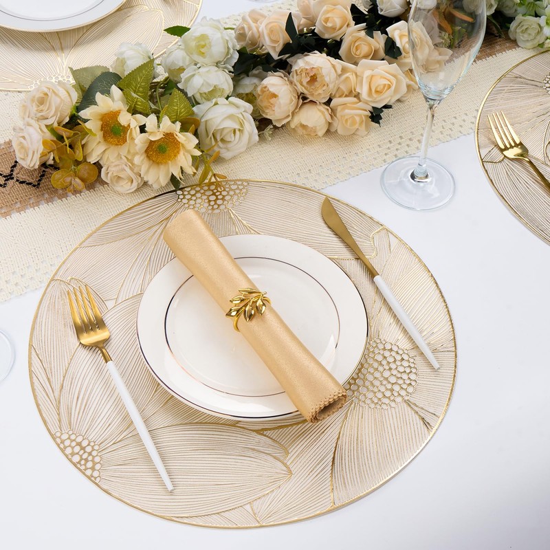 Evevda Gold Vinyl Placemats Set of 6 Flower Placemats Round