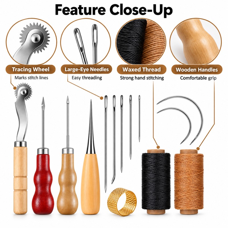 Leather Sewing Kit for Upholstery Repair – Waxed Thread &