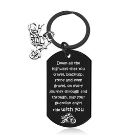 amlivo Motorcycle Keychain Gifts for Men, Ride Safe Dad Keychain Motor Cycle Accessories for Bikers, Cool Gifts for Motorcycle Riders Men, May Your Guardian Angel Ride with You Keychains