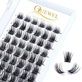 QUEWEL Cluster Lashes 72 Pcs Wide Stem Individual Lashes C/D Curl 8-16mm Length DIY Eyelash Extension False Eyelashes Soft for Personal Makeup Use at Home (natural03-D-MIX8-16)
