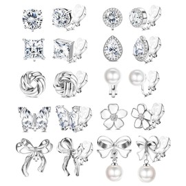 MILACOLATO 10 Pairs Clip Earrings Set for Women and Girls, Gold and Silver Clip-On Earrings without Pierced Ears with Cubic Zirconia Beads and Flower Designs Hypoallergenic Earrings