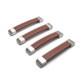 MTMTOOL Set of 4 Brown Handle 5" Leather Handle Cabinet Door Drawer Pull Strap