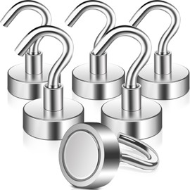 Keukenket Magnetic Hooks Extra Strong 15 kg, 20 mm Neodymium Magnets with Hooks, Magnetic Hooks, Punch-Free Magnetic Hooks, Silver Hook Magnets, 6 Pieces Strong Magnetic Hooks Kitchen for Grill Camping Lockers Office