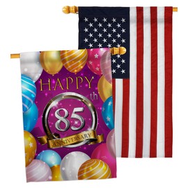 Breeze Decor Happy 85th Anniversary House Flag Pack Celebration Couple Married Wedding Occasion Party Valentines Embroidery Decoration Banner Small Garden Yard Gift Double-Sided, Made in USA