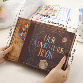 Our Adventure Book 146 Pages Scrapbook Photo Album with Scrapbooking Supplies, 3D Retro Embossed Letter Leather Hard Cover Movie Up Travel Journal Memory Book For Couples