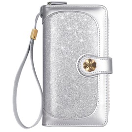 Coco Rossi Women Wallets Multi Card Case Wallet Clutch Wallet Card Holder Organizer Ladies Purse Wrist strap Purse, Silver Glitter, Silver Glitter, long purse