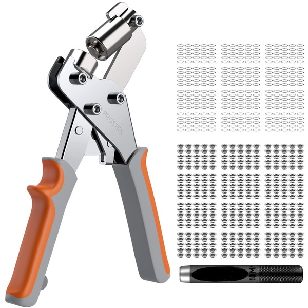 Eyelet Pliers Set with 300 Eyelets Portable Hole Punch Set with Hole Punch and 300 Aluminium Eyelets (Inner Diameter 10 mm) for Leather, Waterproof Oil Cloths, Paper Bags and PVC