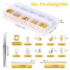 MASPHY Chain Clasps, 923 Pieces Bracelet Clasp Set, Bracelet Clasps, 100 Pieces 12 mm Lobster Clasp, 600 Pieces Open Jump Rings, 120 Pieces Bead Tips for DIY Jewellery Making