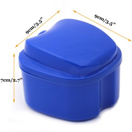 Denture Case, Denture Cup with Strainer, Coolrunner Denture Bath Box False Teeth Storage Box with Basket Net Container Holder for Travel, Retainer Cleaning (Blue) (Dark Blue)