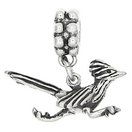 LGU Sterling Silver Oxidized 3D Road Runner Roadrunner Bird Dangle Bead Charm