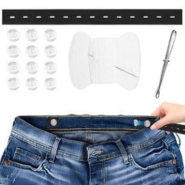 6Pcs Black Elastic Waistband with 12 Buttons, Needles and Thread for Skirt, Maternity Pants Extender, Pants Waist Tightener Kids Waist Adjuster, Adjustable Elastic Waist Extenders Waistband