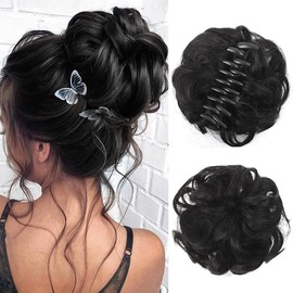 XUENMB Mini Claw Messy Bun Hair Pieces for Women Clip in Ponytail Hair Extensions Big Claw Clip Curly Hair Wig Fake Bun Hair for Daily Party (big clip-black)