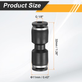 HARFINGTON 5pcs Push to Connect Fittings g 1/8 Tube OD Straight Pneumatic Adapter Quick Connector Air Line Hose Fitting for Water Air Oil Pipe, Black