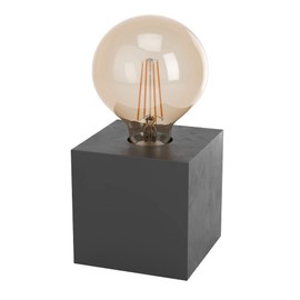 EGLO Prestwick 2 Table Lamp, Decorative Table Lamp, Bedside Lamp Cube Made of Wood in Matt Black, FSC100HB, Table Lamp for Living Room and Bedroom, E27 Socket
