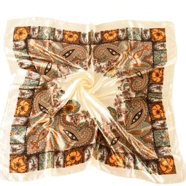EIysee 35 x 35 Women's Fashion Pattern Large Square Silk Like Hair Scarf Head Sleeping Wrap Satin Neck Bandana for Gift (Big Cashew Beige)…