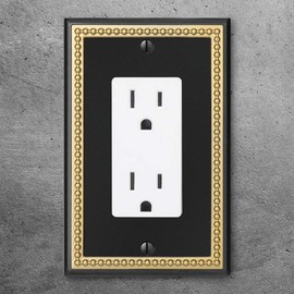 Pearled Frame Decorative Wall Plate Switch Plate Outlet Cover (Single Decorator 3PK, Black & Dark Golden)