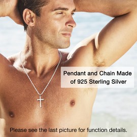 Eterjew 925 Sterling Silver Cross Necklace for Men, Mens Sterling Silver Cross Pendant Necklace with 2.5mm Real Silver Rope Chain for Men Boys Women, Mens Silver Cross Chain, Cross Necklaces 18 Inch