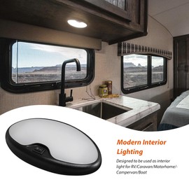 Dream Lighting - Luz interior de 12 V RV con interruptor de 6 pulgadas, luz LED ovalada, 4,5 W, 3500 K, iluminación blanca suave, carcasa negra