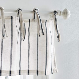 Martha Stewart Laguna Stripe Semi-Sheer Tie Tab Window Curtain Valance and Tiers Set, Navy