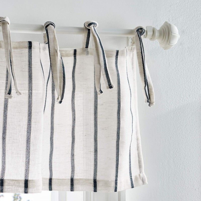 Martha Stewart Laguna Stripe Semi-Sheer Tie Tab Window Curtain Valance