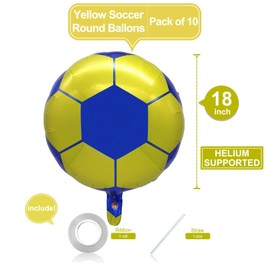 10 Pack 18 Inch Yellow Soccer Foil Balloons Football Helium Metallic Mylar Balloons for Birthday Party Sports Theme World Cup Party Decorations