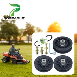 POSEAGLE 2 Pack 532194326 V-Groove Idler Pulley with 532194327 Flat Idler Pulley 592855201 Belt 1/2x93 and Hardware Kit for Husqvarna YTH22v46 YTH24v48 YTH20k46 YTH2348 YTH1542xp LGT2654 Ride Mowers