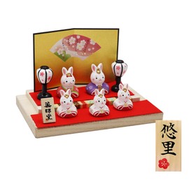 Osaka Choseido Hinamatsuri Doll Compact Name Engraved Wooden Card Bonus Item (Sold Separately) Pottery Hina Doll Rabbit Flat Decorative Hina Doll with Hair Holder (Includes Hair)