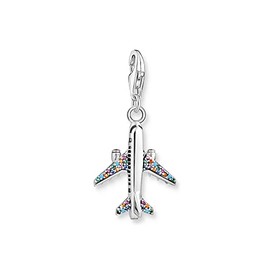 THOMAS SABO Colourful Plane Charm Recycled 925 Sterling Silver Charm 1914-342-7, Silver, Cubic Zirconia