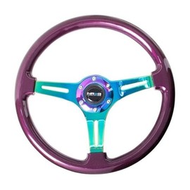 NRG Innovations NRG-ST-015MC-PP Classic Wood Grain Steering Wheel, 350mm 25mm Deep, 3 Neochrome Spokes, Purple Pearl Paint