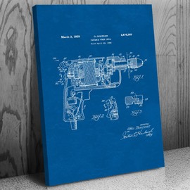 Electric Power Drill Canvas Print, Carpenter Gift, Woodworking Art, Drill Blueprint, Workshop Decor, Construction Worker Blueprint (11 inch x 17 inch)