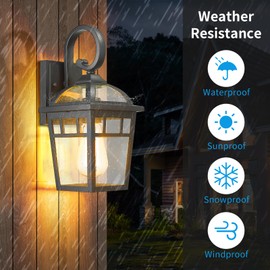 Starcurin Outdoor Wall Light Fixtures, E26 Socket Matte Black Exterior Wall Sconce Waterproof and Anti-Rust Cast Aluminum Wall Lantern with Seeded Glass for House Garden Patio Porch