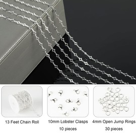 Jabogrii 13 Feet Hollow Four Leaf Clover Chain for Jewelry Making Silver Plated Brass Jewelry Making Chains Craft Chain Bulk with Lobster Clasps and Open Jump Rings