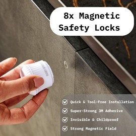 Cupboard Locks for Children | (32-Piece) Baby Proofing Kit | Child Locks for Kitchen Cupboards | Drawer Locks | Corner Protectors | Plug Socket Covers UK | Oven Lock | Easy Install | No Tools Needed