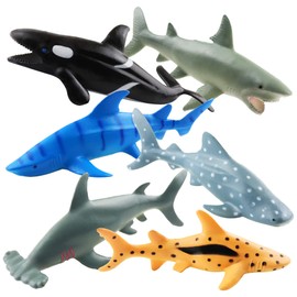 HEMTO Toy Shark Set (6 pack) - Shark Bath Toy Playset For Kids - Realistic Large Sea Animals Educational Learning Toys - Multi Style Plastic Ocean Creatures Figures Gift Set For Children and Toddlers